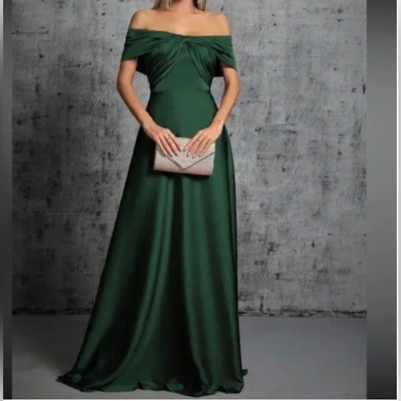 Luxe off shoulder party formal evening satin gown dress - Picture 7 of 15